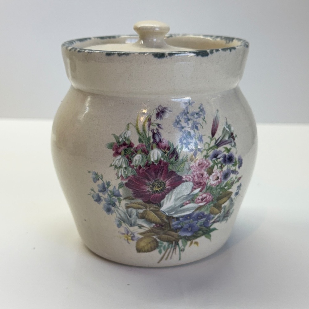Home & Garden Party Floral Stoneware Jar with Lid Handmade USA 2000 Vase Pot